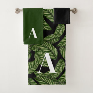 Conjunto De Toalhas Monograma de Impressão de Planta de Folha Tropical
