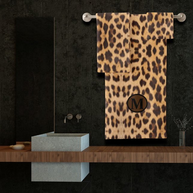 Conjunto De Toalhas monograma de impressão safari selvagem feminino (girly chic wild safari leopard print monogram bath towel set)