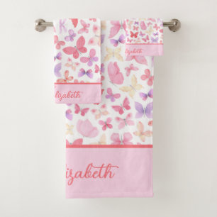 Conjunto De Toalhas Monograma de Letra Cursiva Rosa Roxo Amarelo Borbo