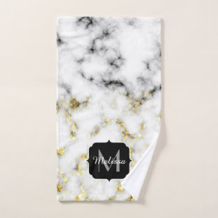 Conjunto De Toalhas Monograma de mármore preto e branco do floco da