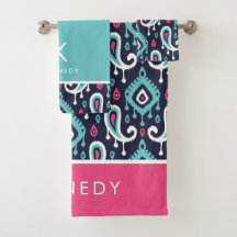 Monograma de Navy e Pink Ikat Paisley