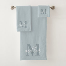 Conjunto De Toalhas Monograma de Nome de Família Personalizado Azul Mo