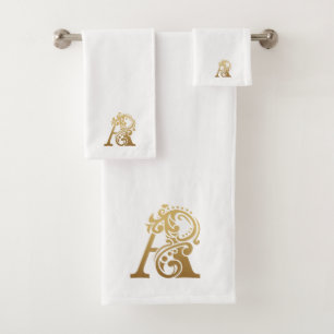 Conjunto De Toalhas Monograma de ouro de luxo A carta branca