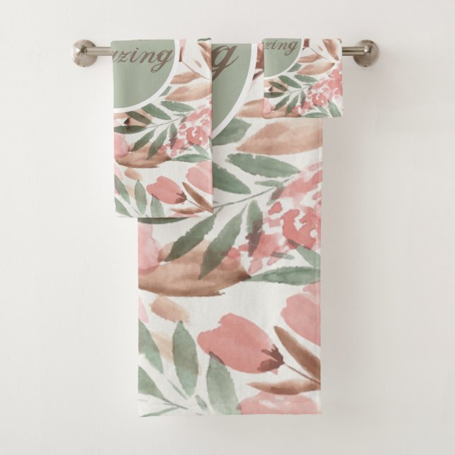Conjunto De Toalhas Monograma de Padrão Floral de Aquarela (Insitu)