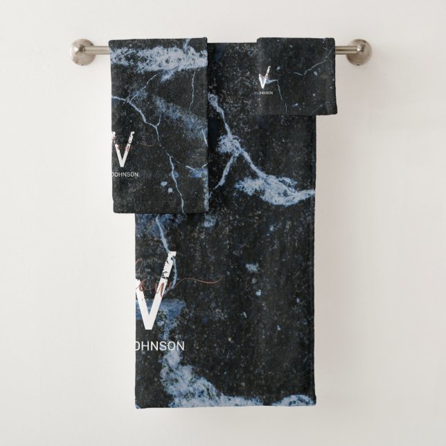 Conjunto De Toalhas Monograma de poeira brilhante preto-rosa rosa Dour (Insitu)