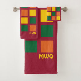 Conjunto De Toalhas Monograma de Quadrados Geométricos de Picada