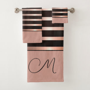Conjunto De Toalhas Monograma de Salmão Moderno, Rosa, Strips a Preto