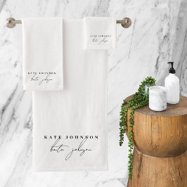 Conjunto De Toalhas Monograma de Script de Assinatura Branco Preto