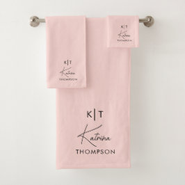 Conjunto De Toalhas Monograma de Script de Assinatura Moderna Cor-de-R