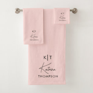 Conjunto De Toalhas Monograma de Script de Assinatura Moderna Cor-de-R