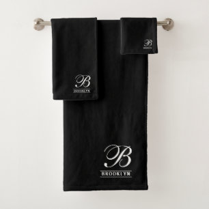 Conjunto De Toalhas Monograma de Série Elegante Preto