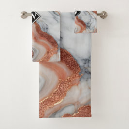 Conjunto De Toalhas Monograma do Mármaco Negro Dourado Elegante