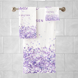 Conjunto De Toalhas Monograma do nome da brilha branca da lavanda viol