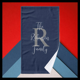 Conjunto De Toalhas Monograma do Nome da Família Azul Marinho Branco C