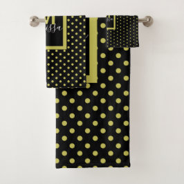 Conjunto De Toalhas Monograma do padrão do círculo do Ouro preto moder