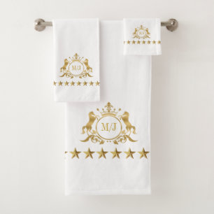 Conjunto De Toalhas Monograma dos Dourados Rolos Reais Brancos