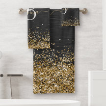Monograma Dourado de brilho preto com brilho perso