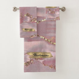 Conjunto De Toalhas Monograma Dourado de Luminosas Brancas Cor-de-Rosa