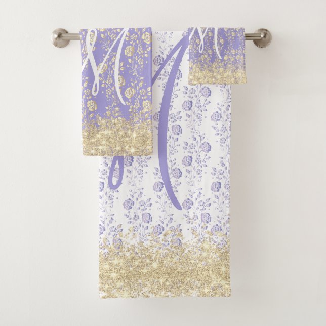 Conjunto De Toalhas Monograma Dourado e Lavanda (Insitu)