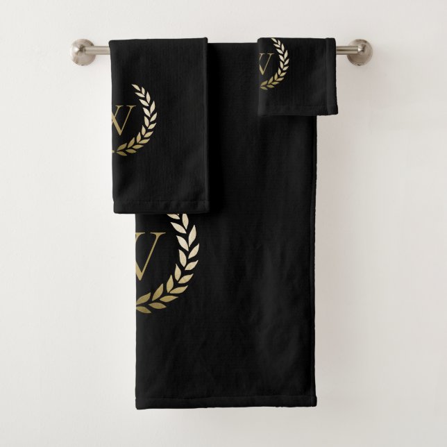 Conjunto De Toalhas Monograma Dourado Laurel Wreath Elegante (Insitu)