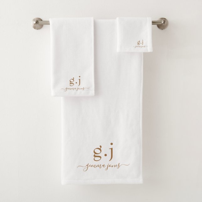 Conjunto De Toalhas Monograma Dourado mínimo elegante (Insitu)