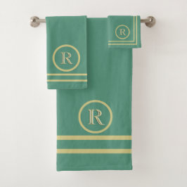Conjunto De Toalhas Monograma Dourado Verde Simples e Sofisticado Eleg