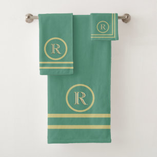 Conjunto De Toalhas Monograma Dourado Verde Simples e Sofisticado Eleg
