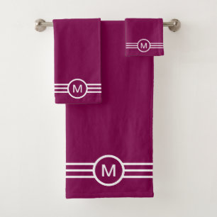Conjunto De Toalhas Monograma e Listras Brancas em Marrom