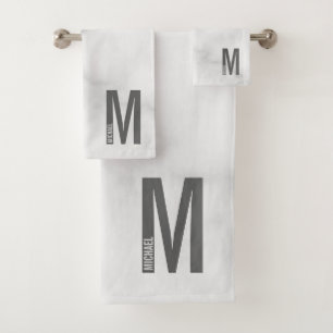 Conjunto De Toalhas Monograma e Nome de Negrito Personalizado Moderno