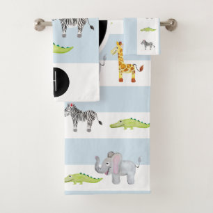 Conjunto De Toalhas Monograma e nome do animal Safari striped