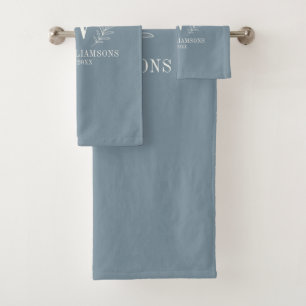 Conjunto De Toalhas Monograma Elegante Azul Moderno Dusty