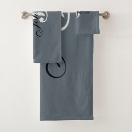 Conjunto De Toalhas Monograma Elegante de Cinzas Brancas Personalizada