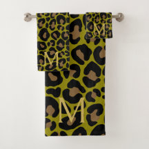 Monograma Elegante de Leopardo Verde Oliva