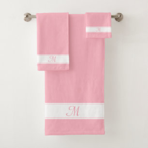 Conjunto De Toalhas Monograma Elegante em Rosa Flor de Cerejeira e Bra