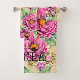 Conjunto De Toalhas Monograma elegante mão desenhada floral Russo