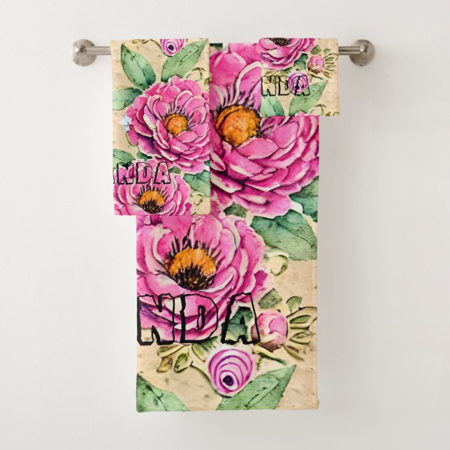 Conjunto De Toalhas Monograma elegante mão desenhada floral Russo (Insitu)