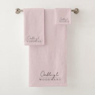 Conjunto De Toalhas Monograma Elegante Mínimo Escamudo Rosa E Preto