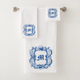 Conjunto De Toalhas Monograma Elegante Na Shell Cartouche Modelo