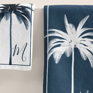 Conjunto De Toalhas Monograma Elegante Tropical Azul, Árvore Palma, Br
