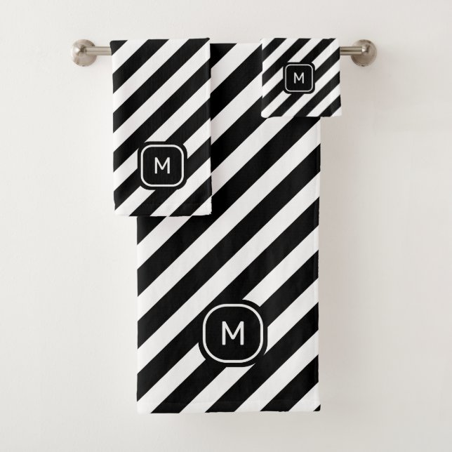 Conjunto De Toalhas Monograma em branco e preto (Insitu)