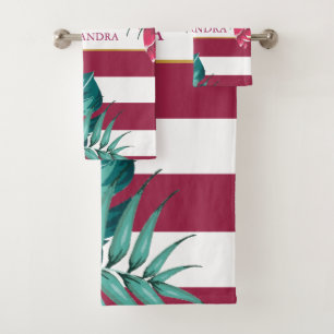 Conjunto De Toalhas Monograma exótico listrado de Borgonha das flores