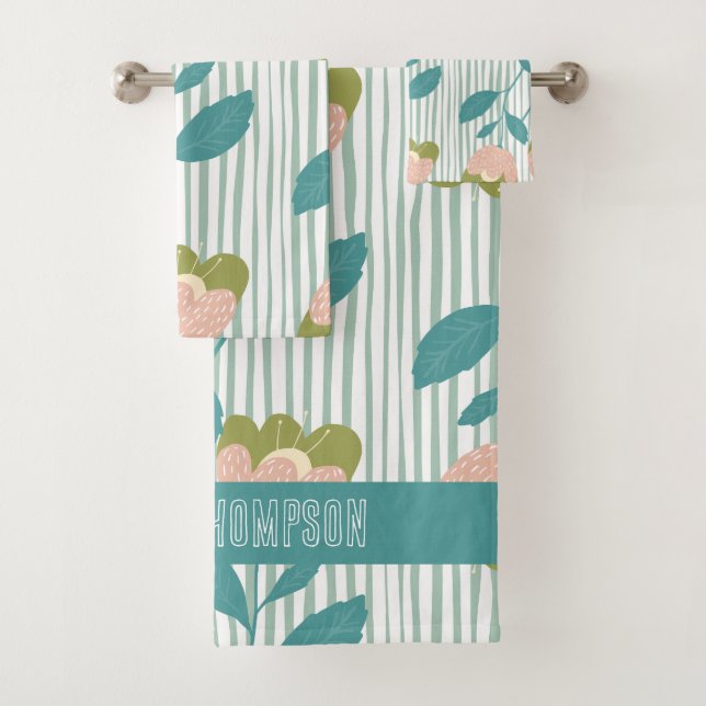 Conjunto De Toalhas Monograma feminino bonito padrão azul (Insitu)