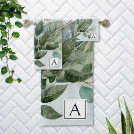 Conjunto De Toalhas Monograma Floral Aquarela Verde Oliva Rústico