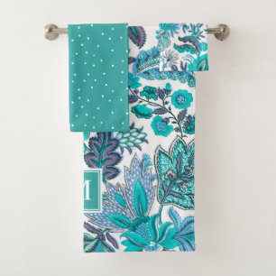 Conjunto De Toalhas Monograma Floral Blue Boho Vintage