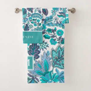 Conjunto De Toalhas Monograma Floral Blue Boho Vintage