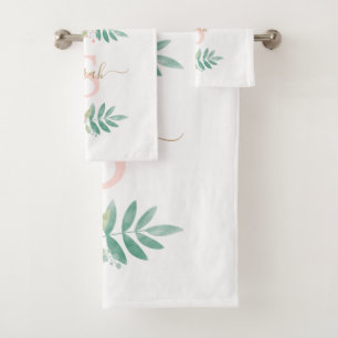 Conjunto De Toalhas Monograma Floral de Aquarela