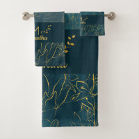 Monograma Floral de Folha Azul-Teal Escuro Elegant