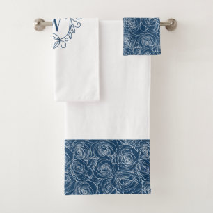 Conjunto De Toalhas Monograma floral do marinho elegante