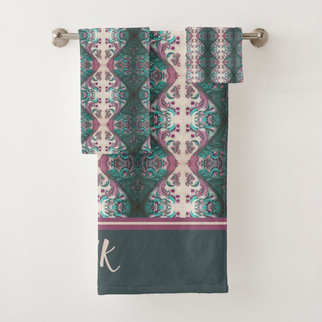 Conjunto De Toalhas Monograma Floral Moderno (Insitu)