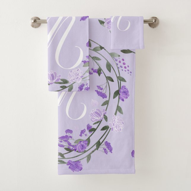 Conjunto De Toalhas Monograma Floral Roxo (Insitu)